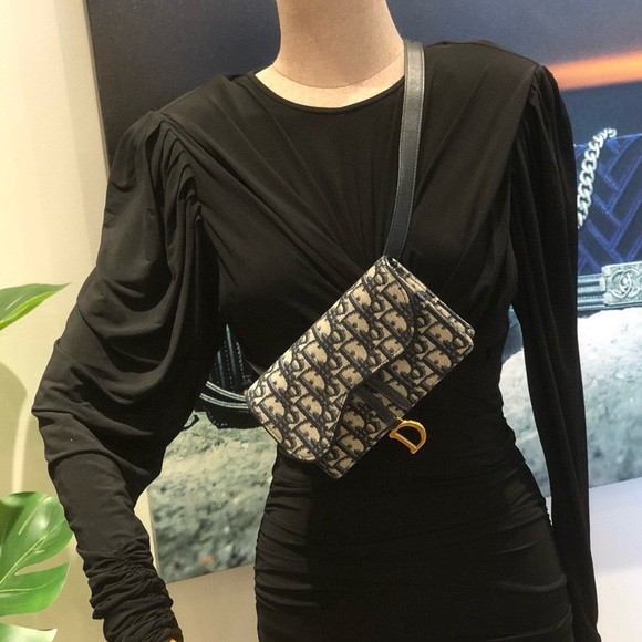 CHRISTIAN DIOR SADDLE NAVY SHOULDER FLAP WOC CHEST BELT POUCH BAG D RING - Picture 13 of 13